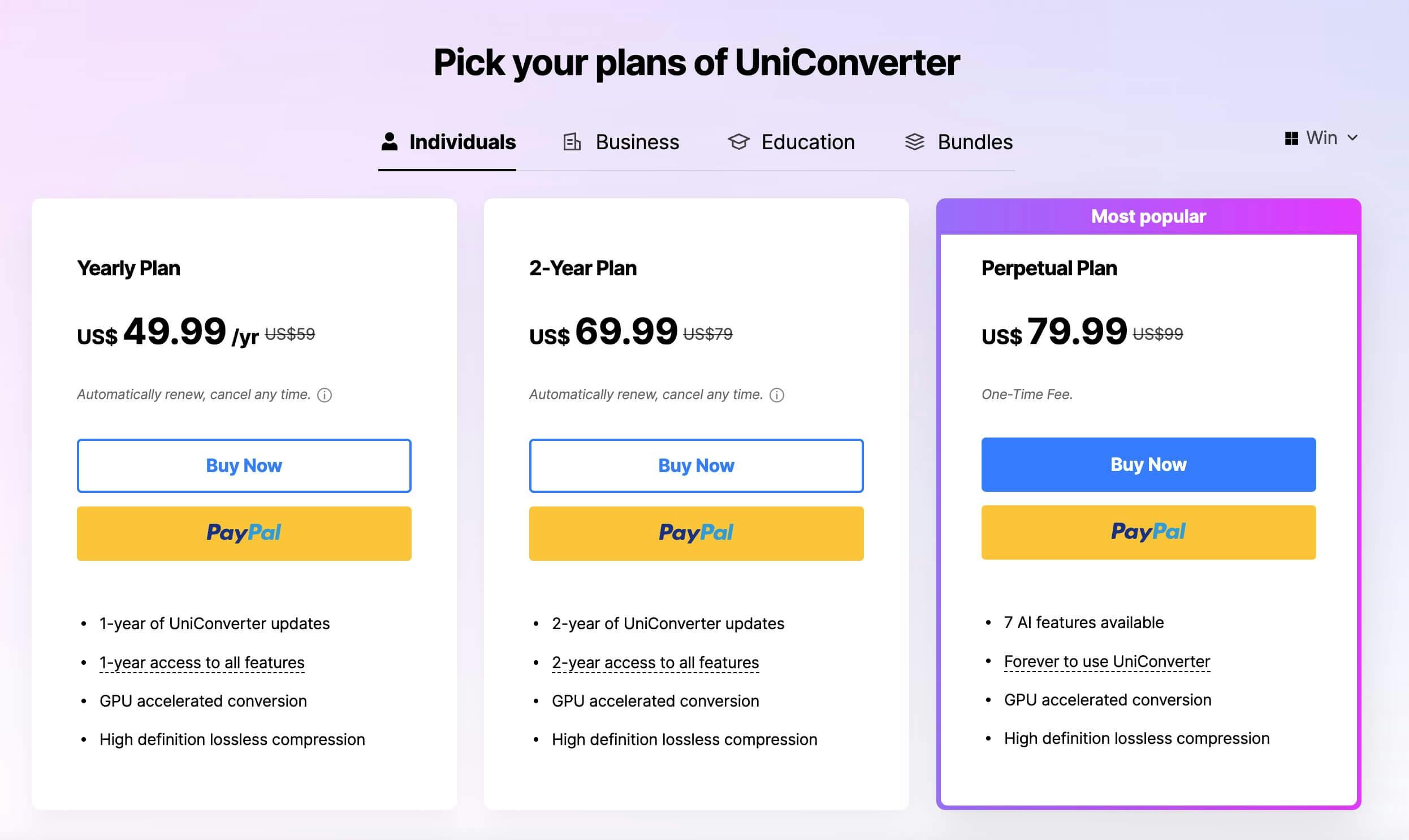 wondershare uniconverter pricing