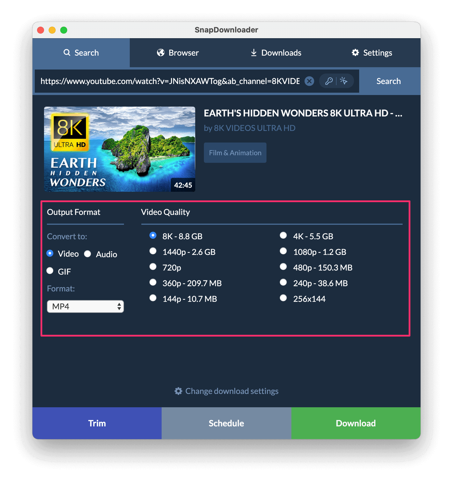 choose output format and quality